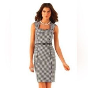 White House Black Market checkered Black &White Sheath Dress Sweetheart Neckline